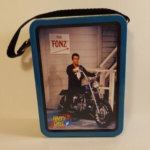 Vintage Happy Days 'The Fonz' Teal Mini Lunch Box Tin